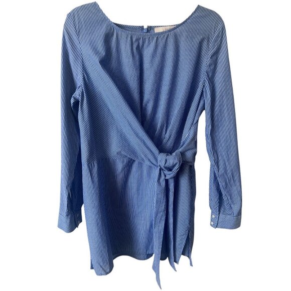 Loft Blue White Stripe Back Zip Side Vents Front Tie Tunic Top Size 12 - Picture 1 of 9